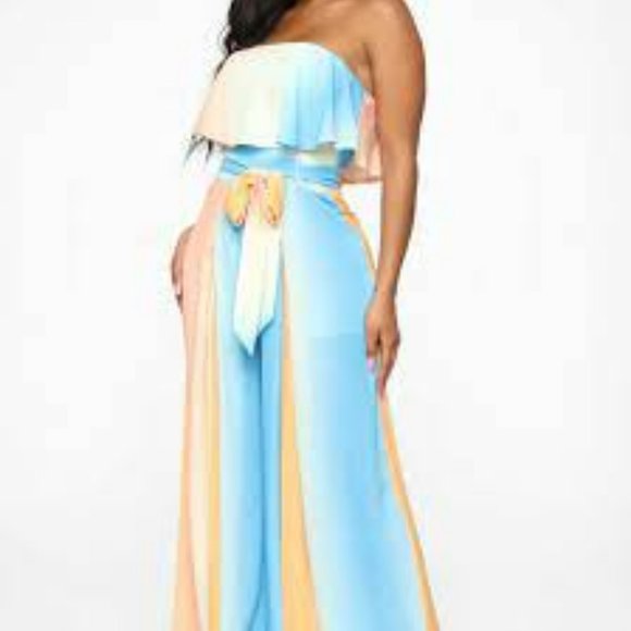 Fashion Nova Jumpsuit, Color: Orange, Blue, Yellow, Size 2X - Picture 10 of 11
